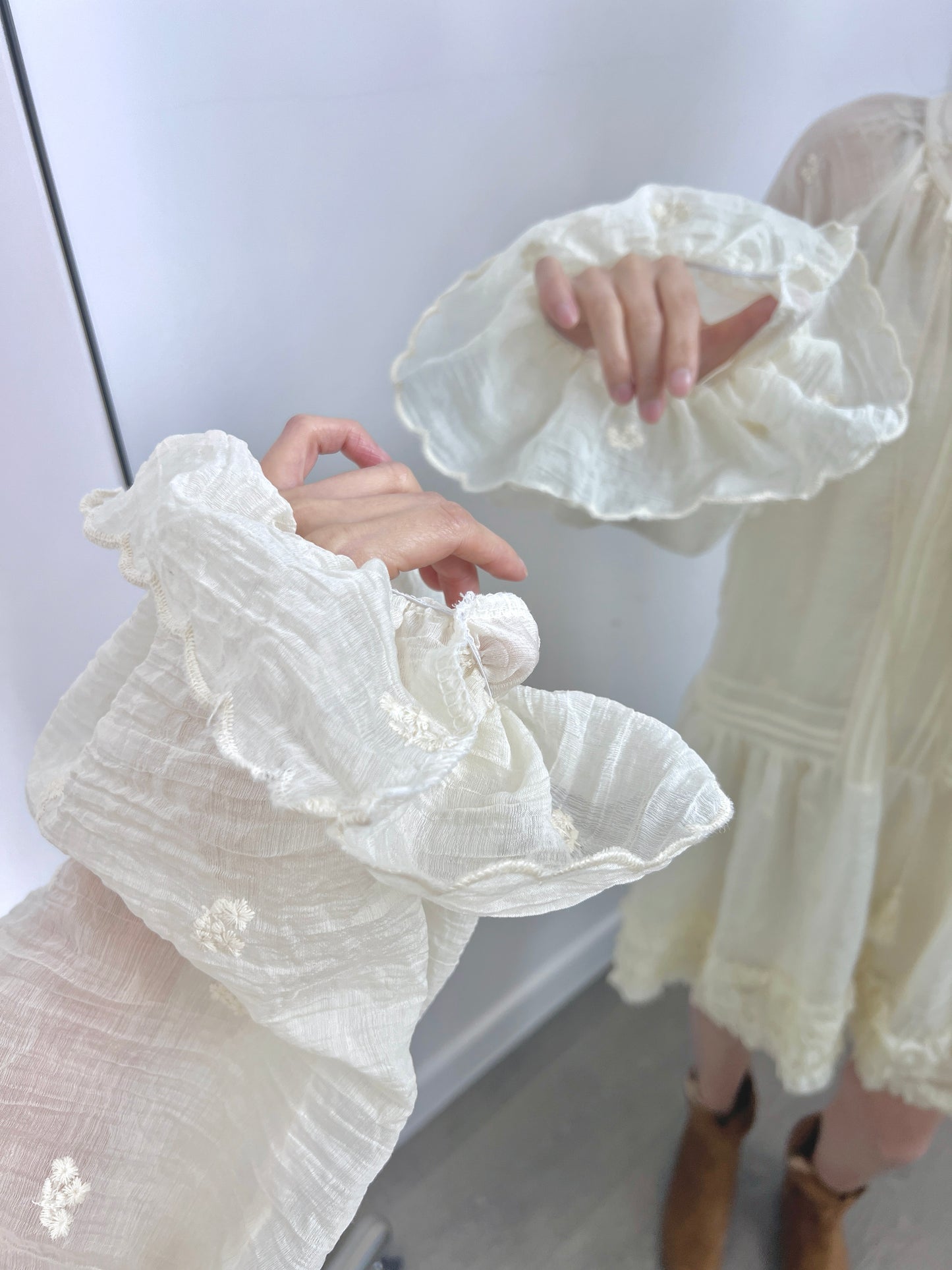 3 PO 自留Boho trend|0325036 Ruffles Puff Sleeve boho dress