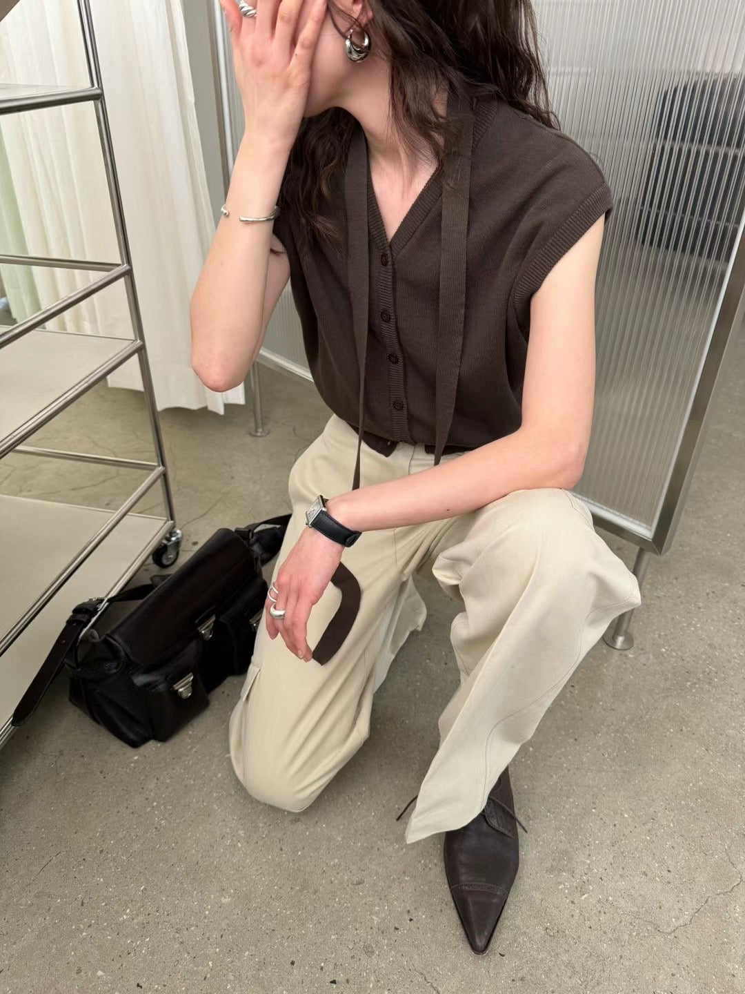 4PO|0425053 配搭必備 /Knitted vest cardigan ( with tie)