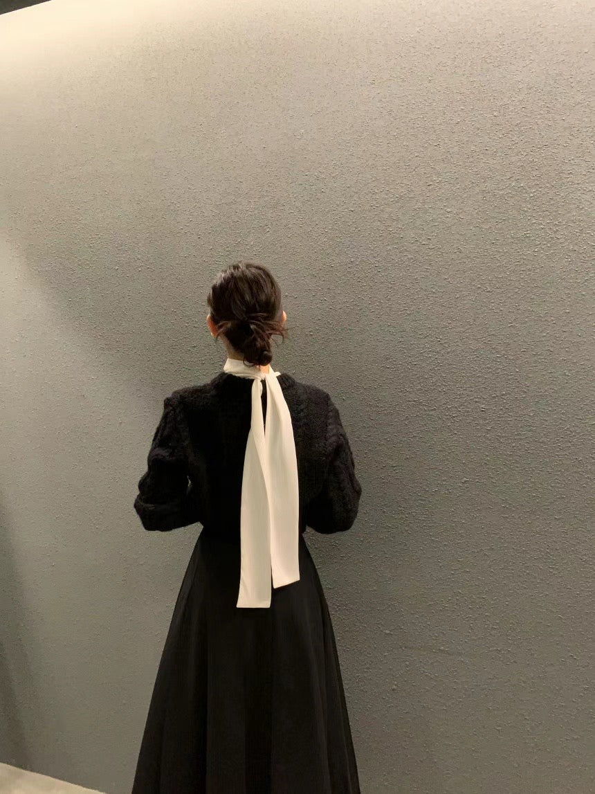 10 PO | 1024092 Tie neck puff sleeves blouse