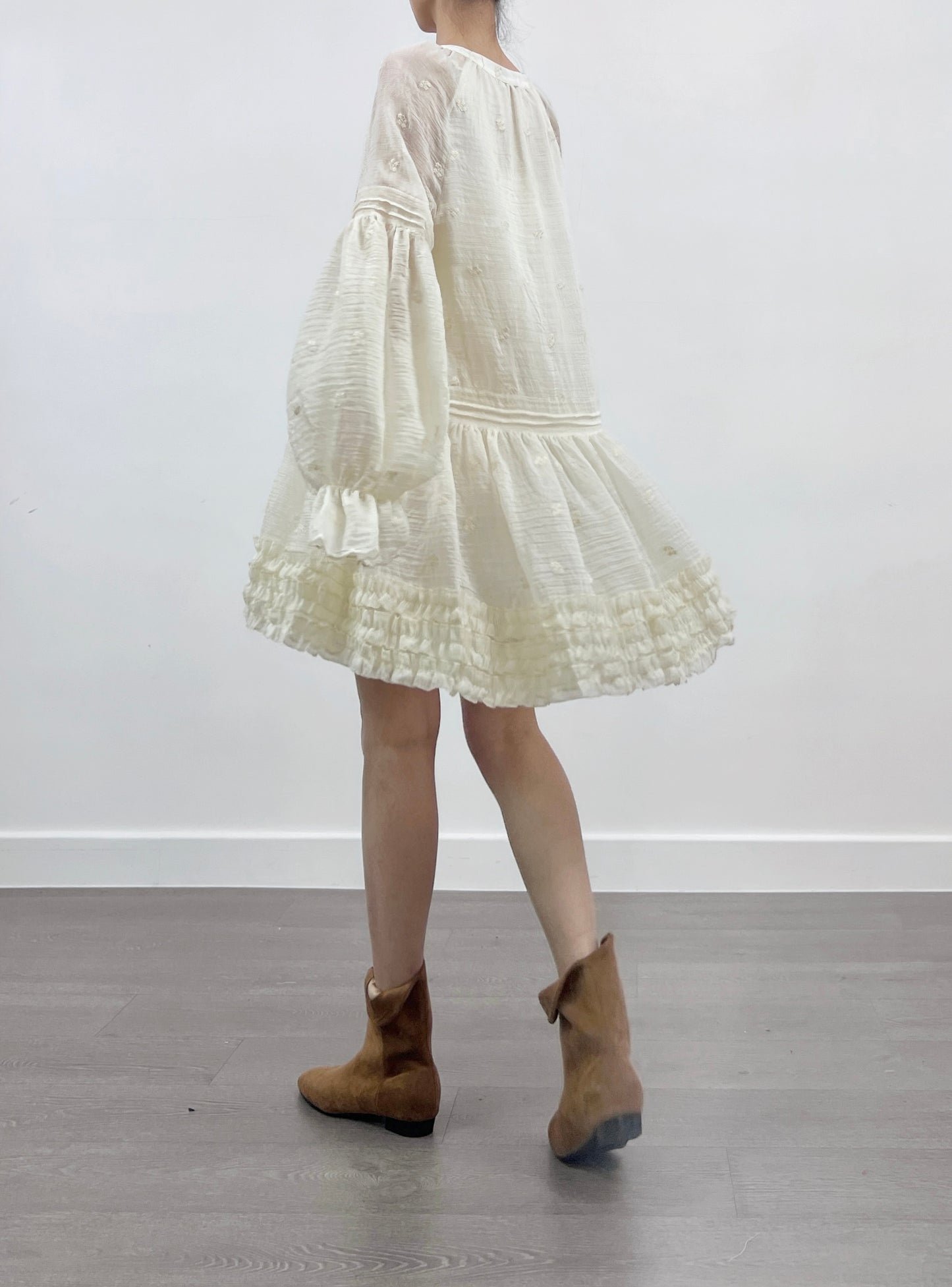 3 PO 自留Boho trend｜0325036 Ruffles Puff Sleeve boho dress