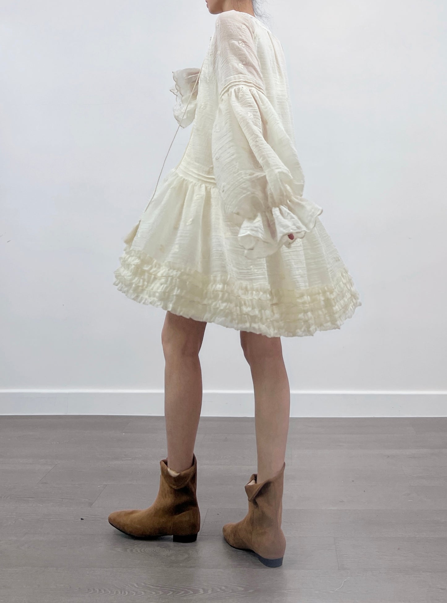 3 PO 自留Boho trend｜0325036 Ruffles Puff Sleeve boho dress