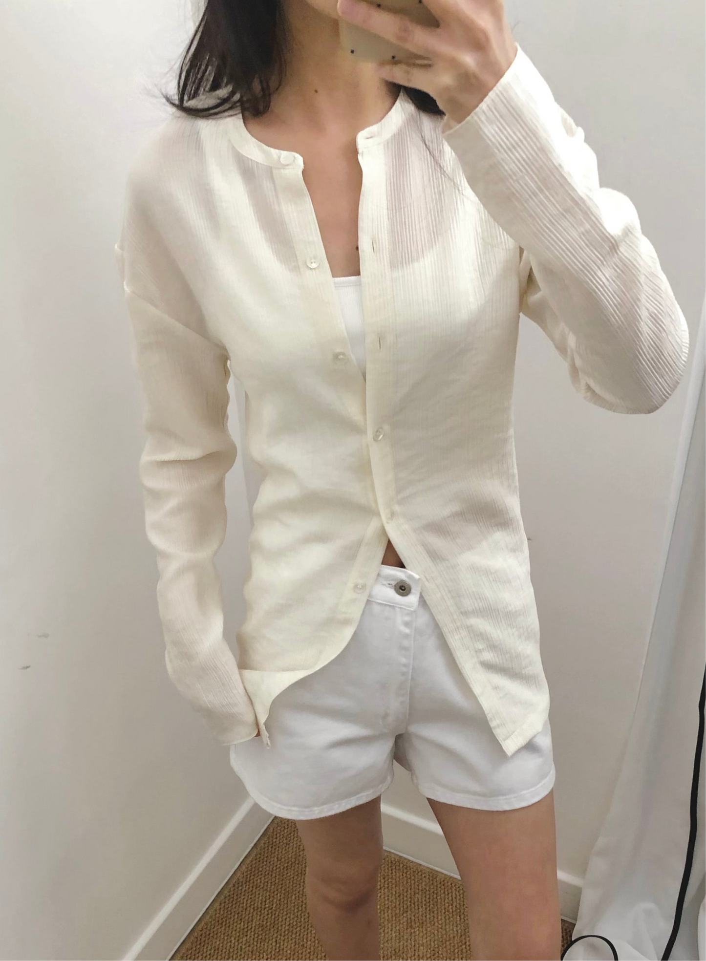 4PO ｜0425067 薄款摺紋修腰長blouse
