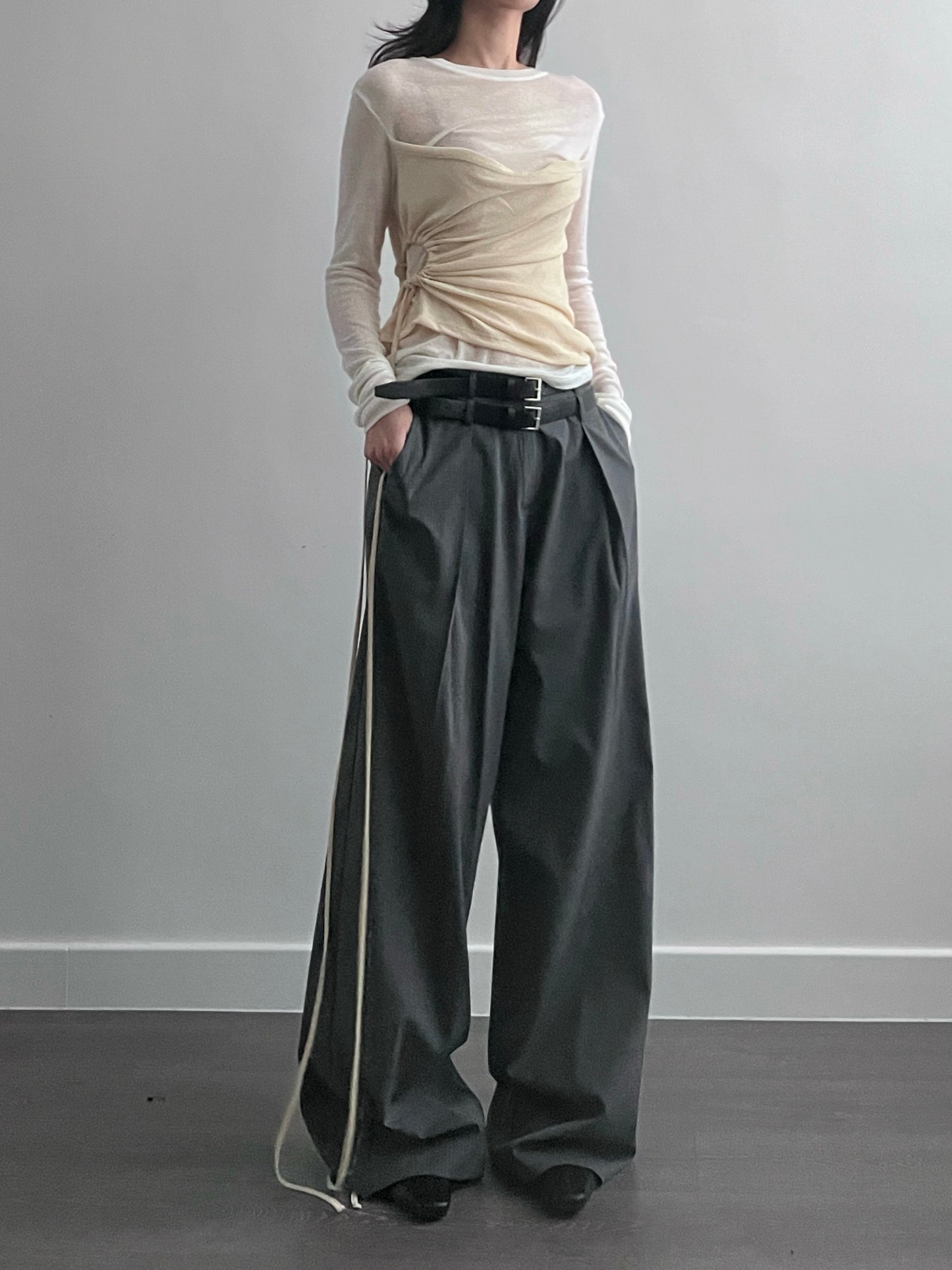 3 PO ｜0325048 Classy trousers ( with belts)