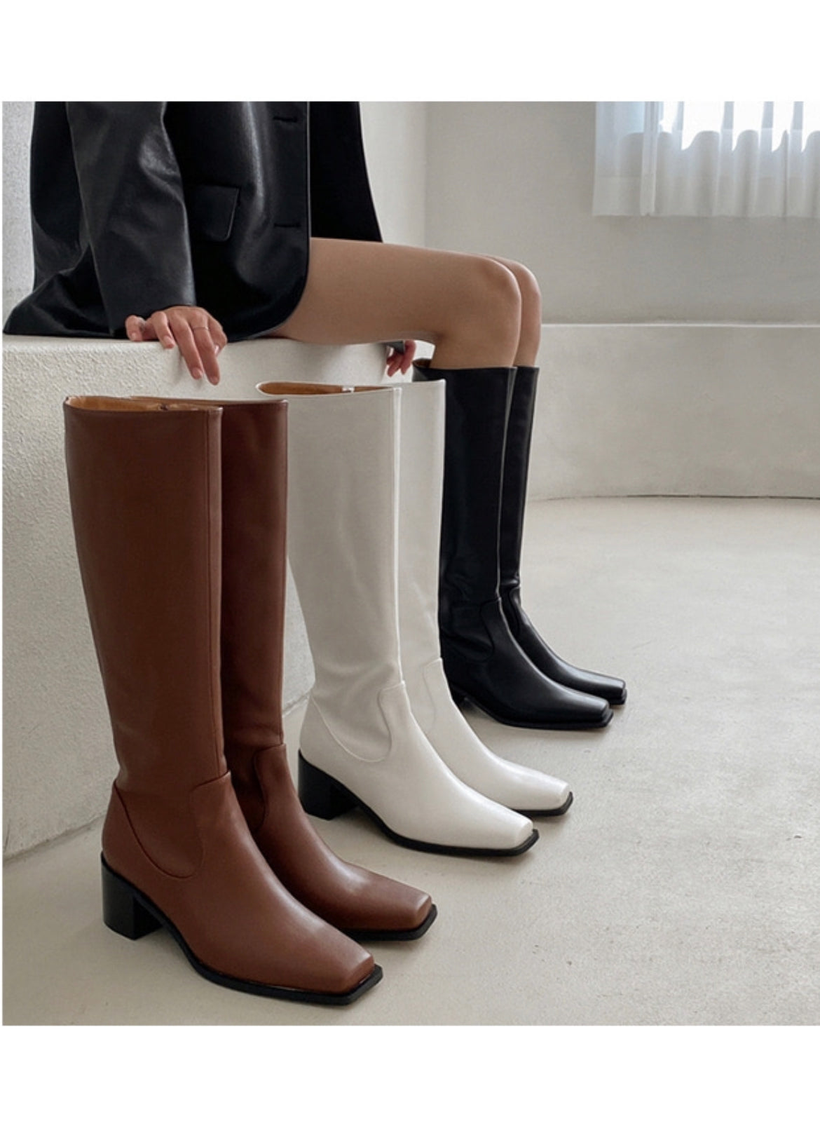 12PO 熱賣基礎款｜SH0037 Knee high fit squared off point toe boots
