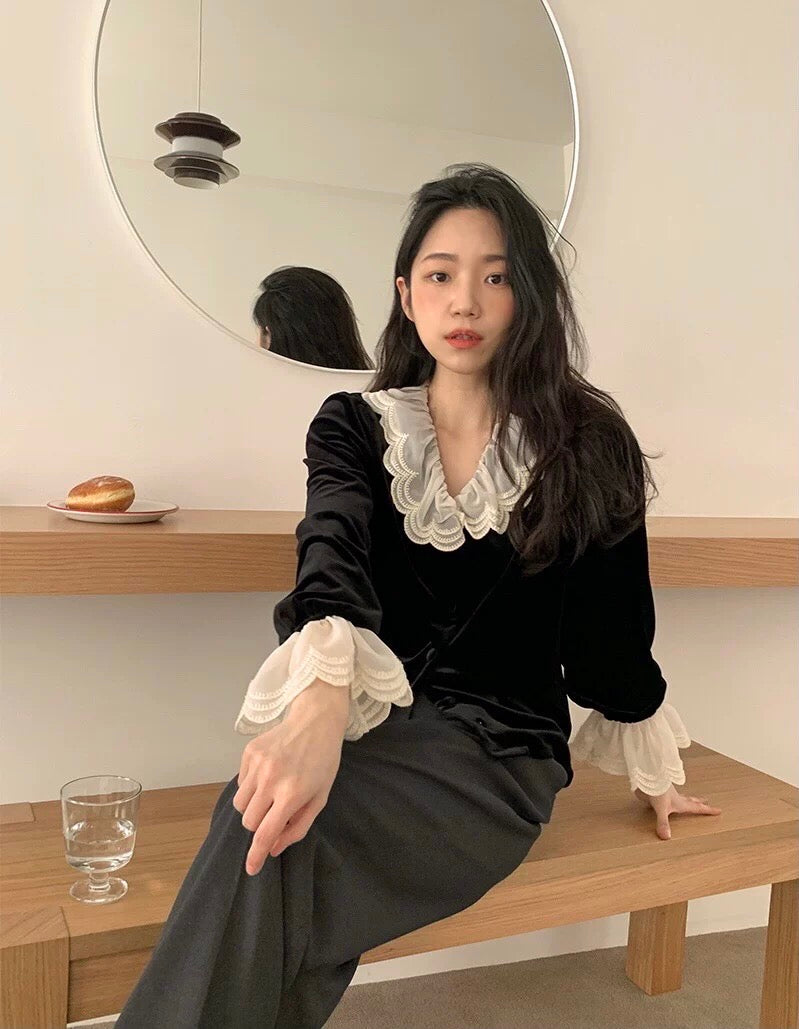 JanPO New Year’s Capsule  | 0125009 復活自留款Ruffles velvet blouse
