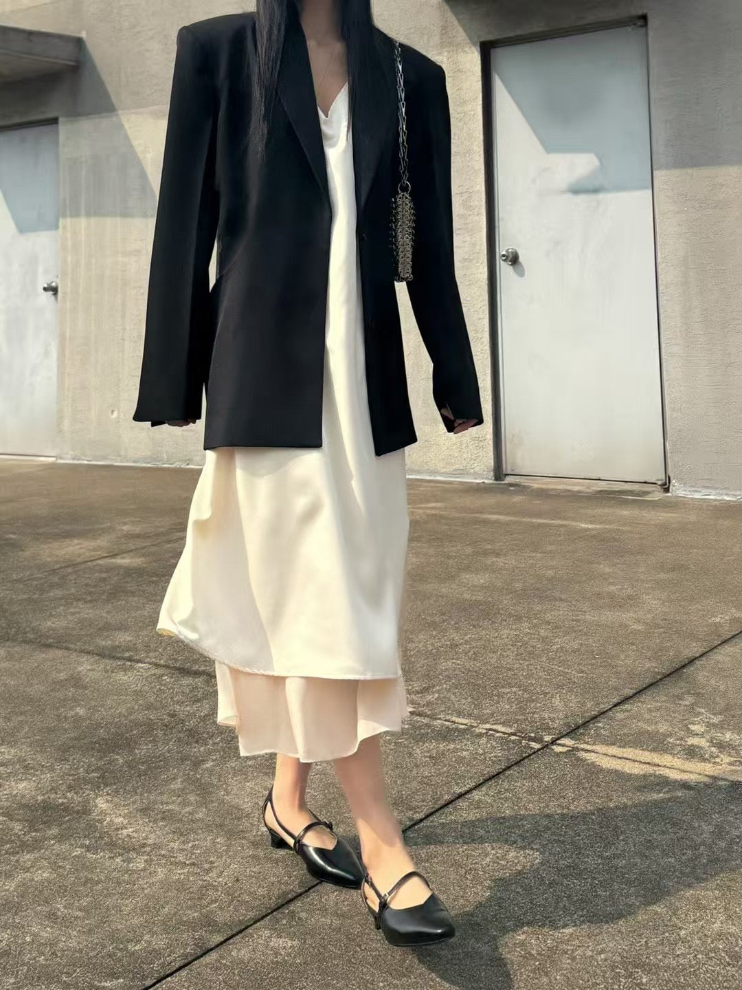 5PO 飄逸優雅款 |0525089 Satin layer hemline one piece dress