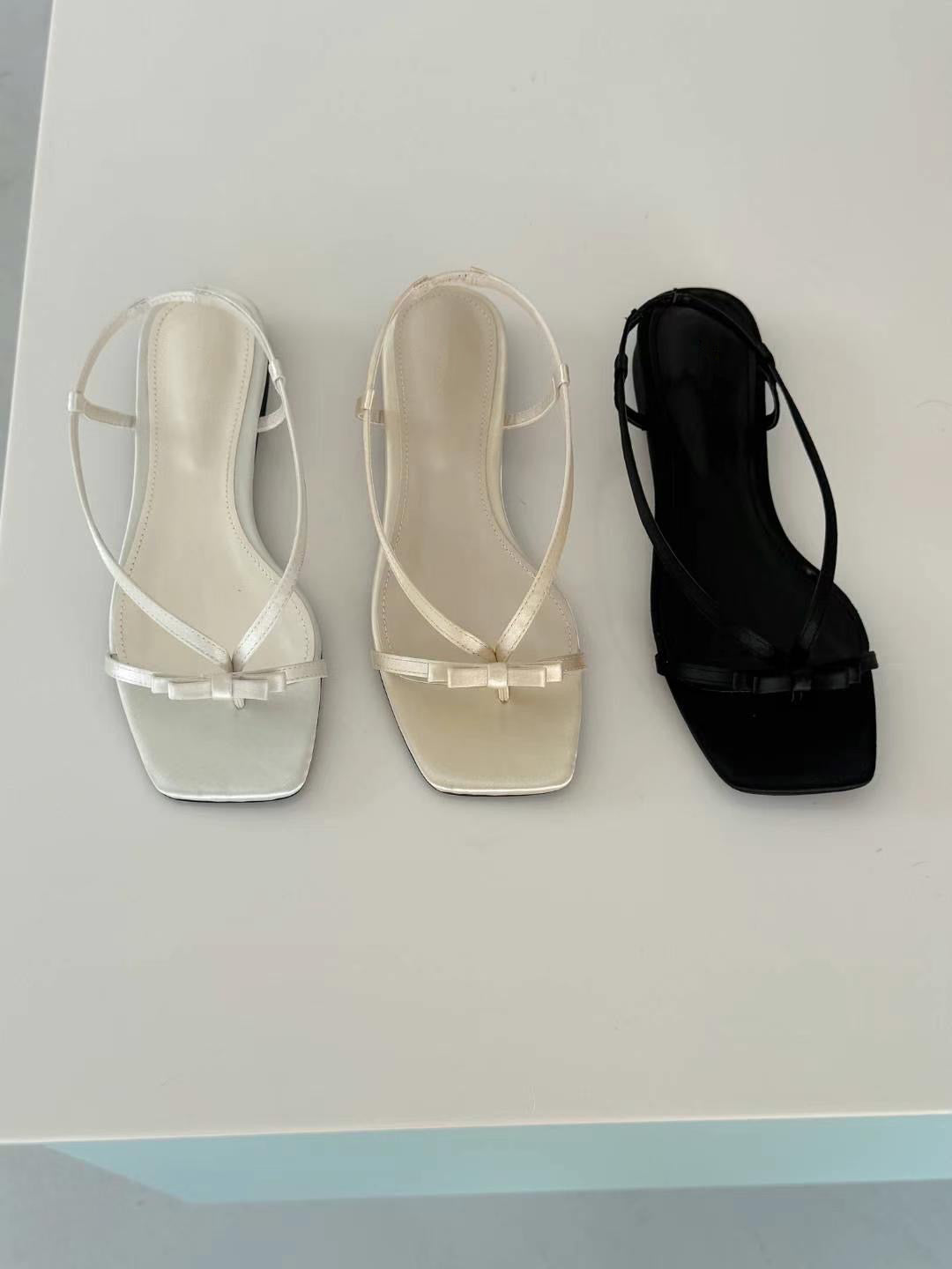 6PO | SH0055 絹面小蝴蝶結平底涼鞋