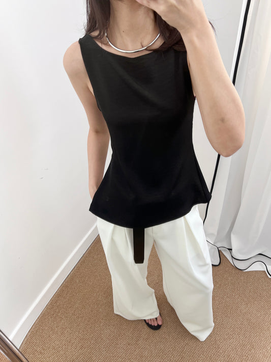 4PO ｜0425070 基礎款/ 側拉鏈 Satin Boatneck tank top