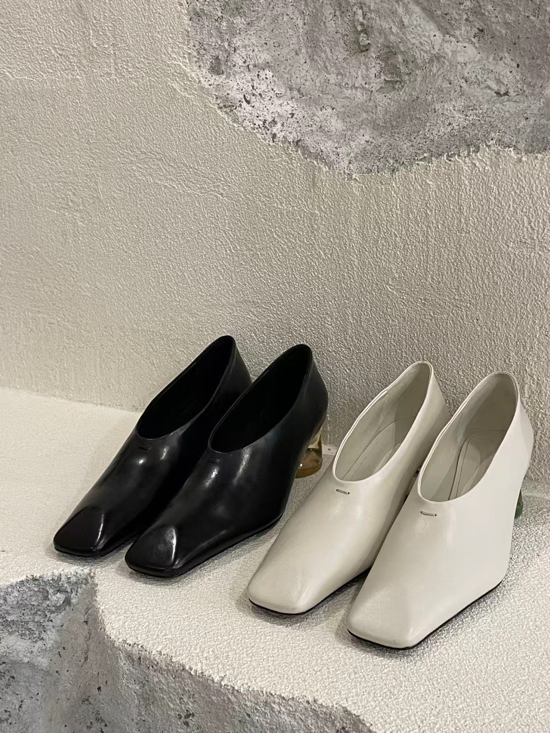 3PO | SH0041 Minimal style square-toe pumps（ 小牛皮）