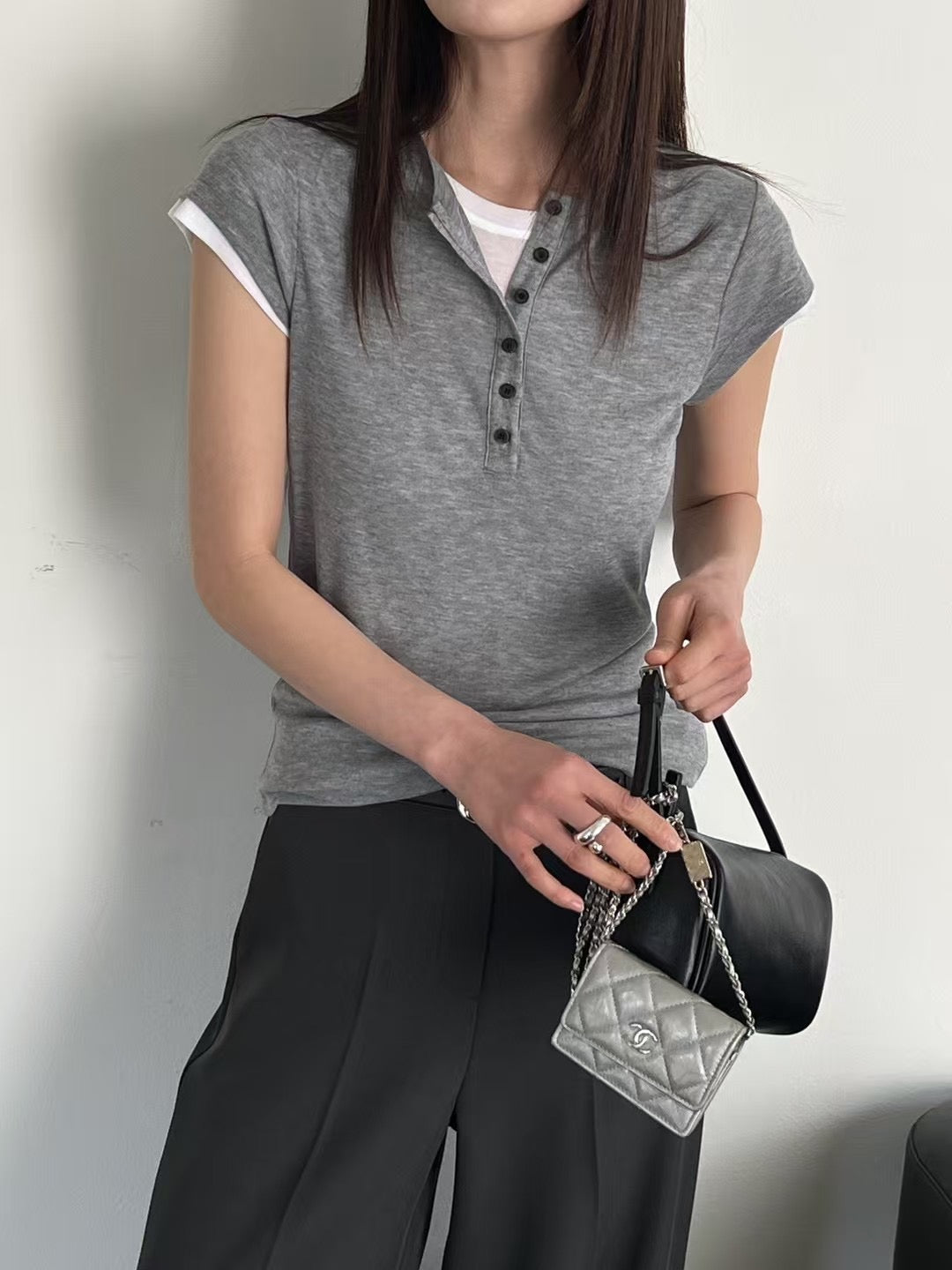 5PO 自留推介 |0525091 薄款假2件設計撞色Tee