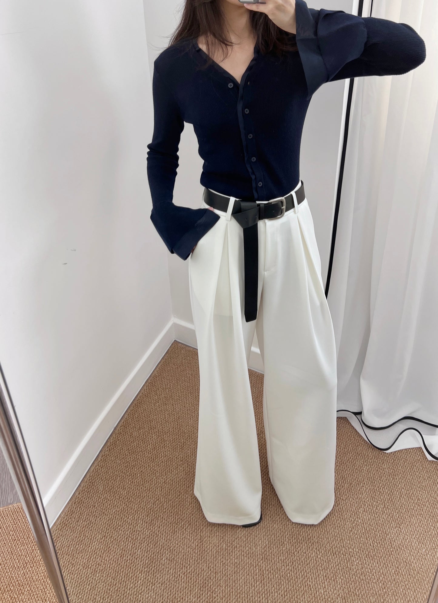 4PO ｜0425064 百搭基礎款/High-rise wide leg trousers( with belt)