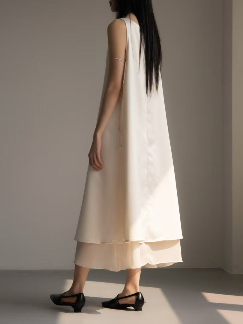 5PO 飄逸優雅款 |0525089 Satin layer hemline one piece dress