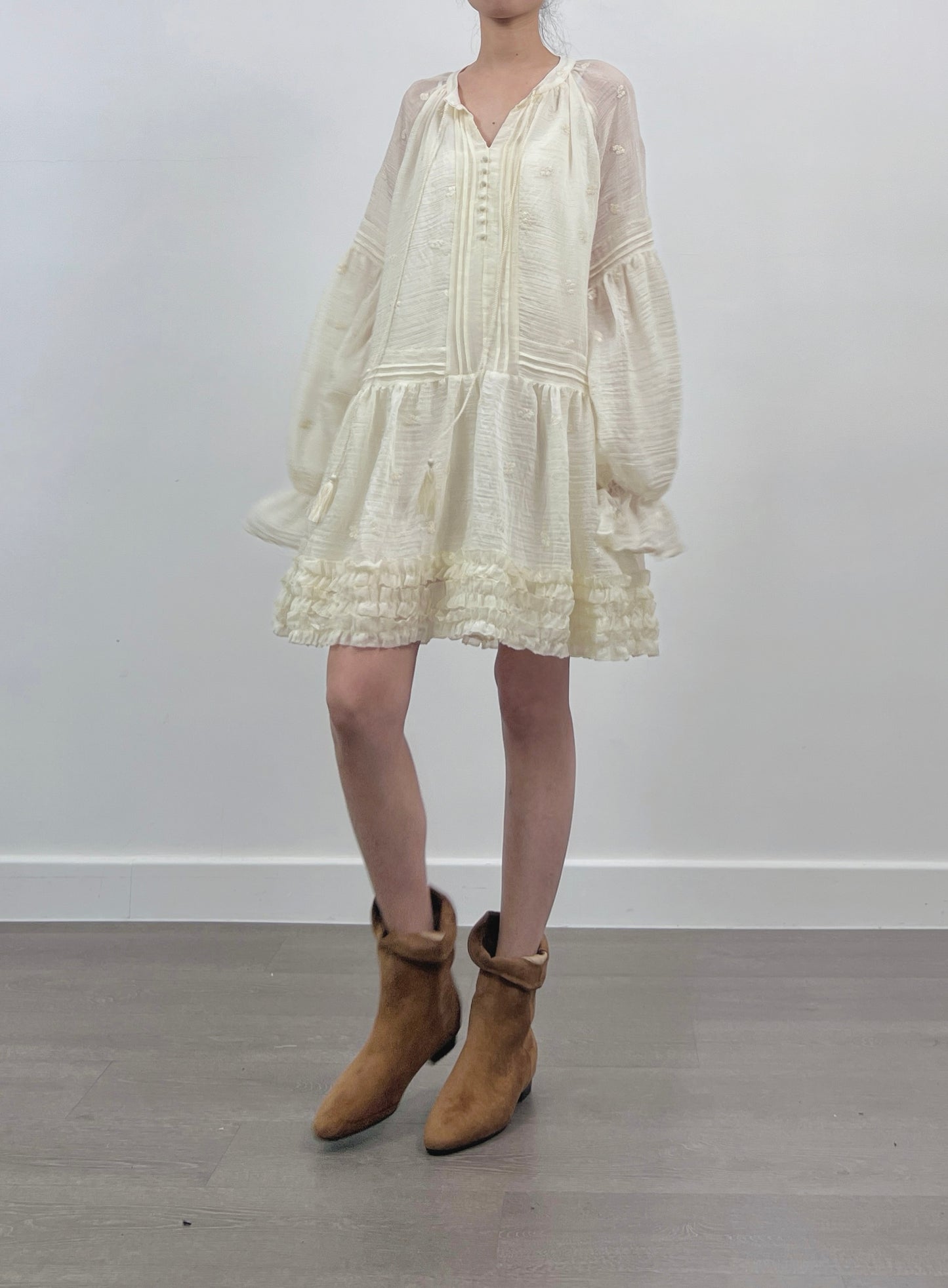3 PO 自留Boho trend｜0325036 Ruffles Puff Sleeve boho dress