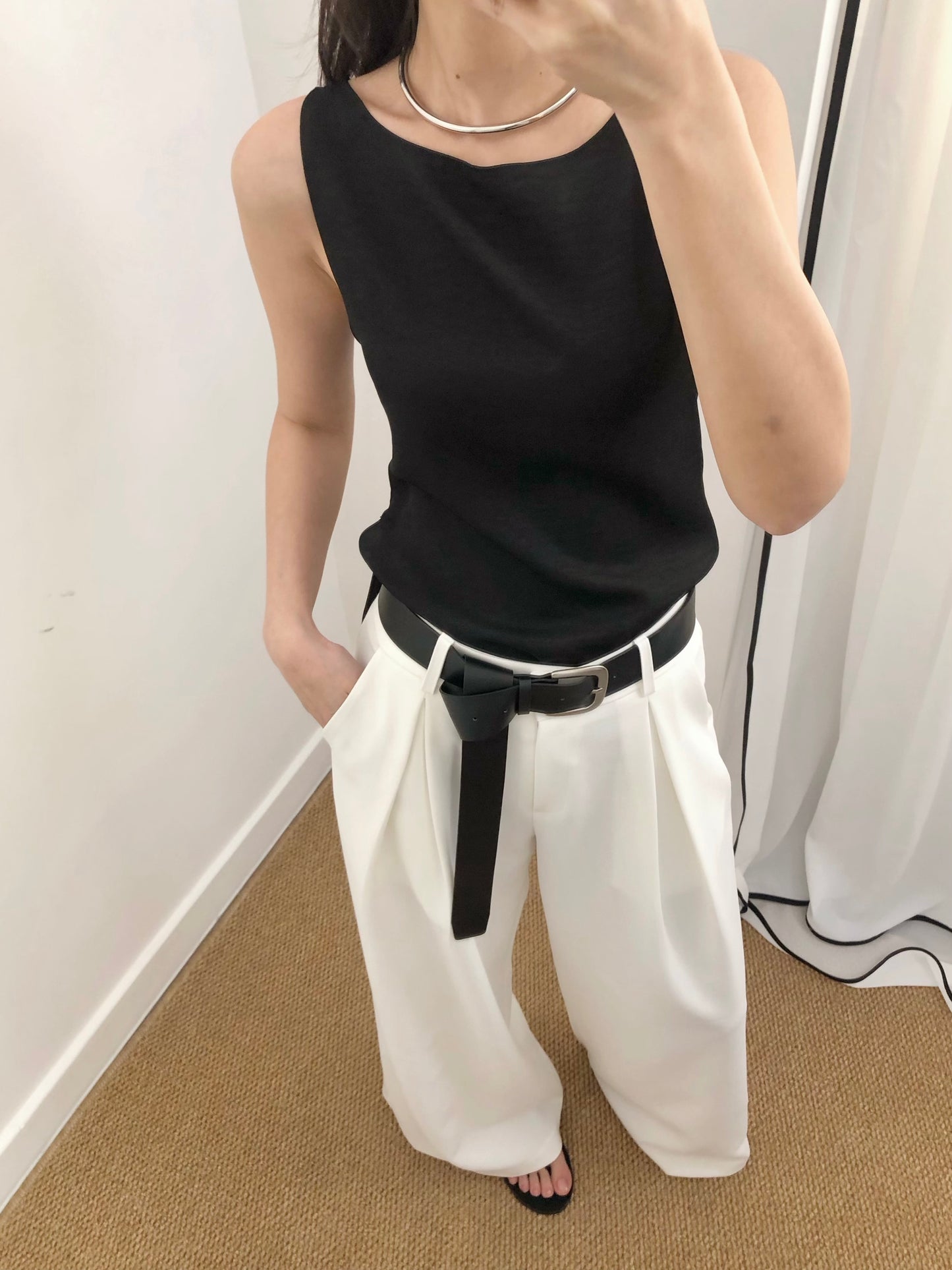 4PO ｜0425070 基礎款/ 側拉鏈 Satin Boatneck tank top