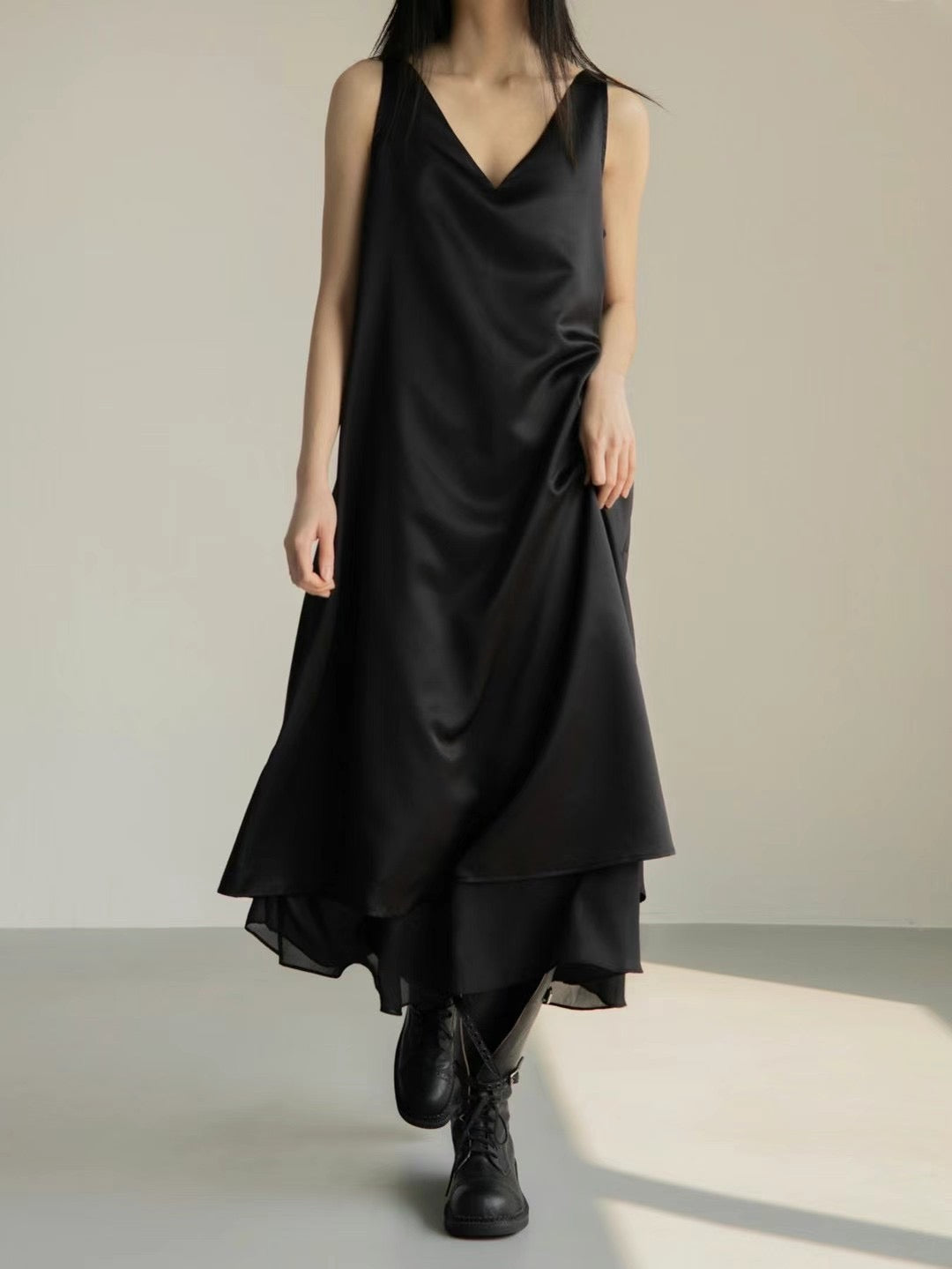 5PO 飄逸優雅款 |0525089 Satin layer hemline one piece dress