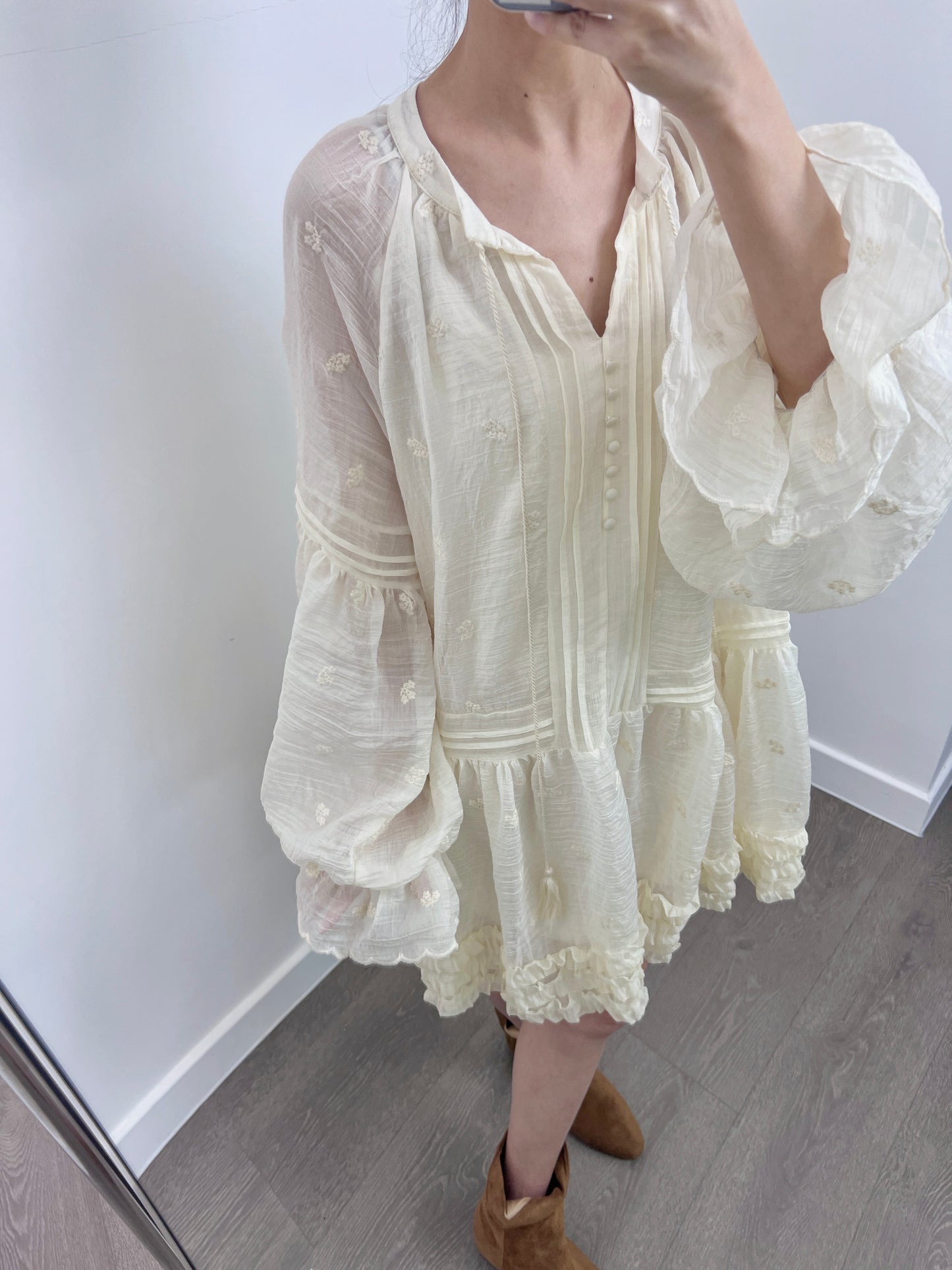3 PO 自留Boho trend｜0325036 Ruffles Puff Sleeve boho dress