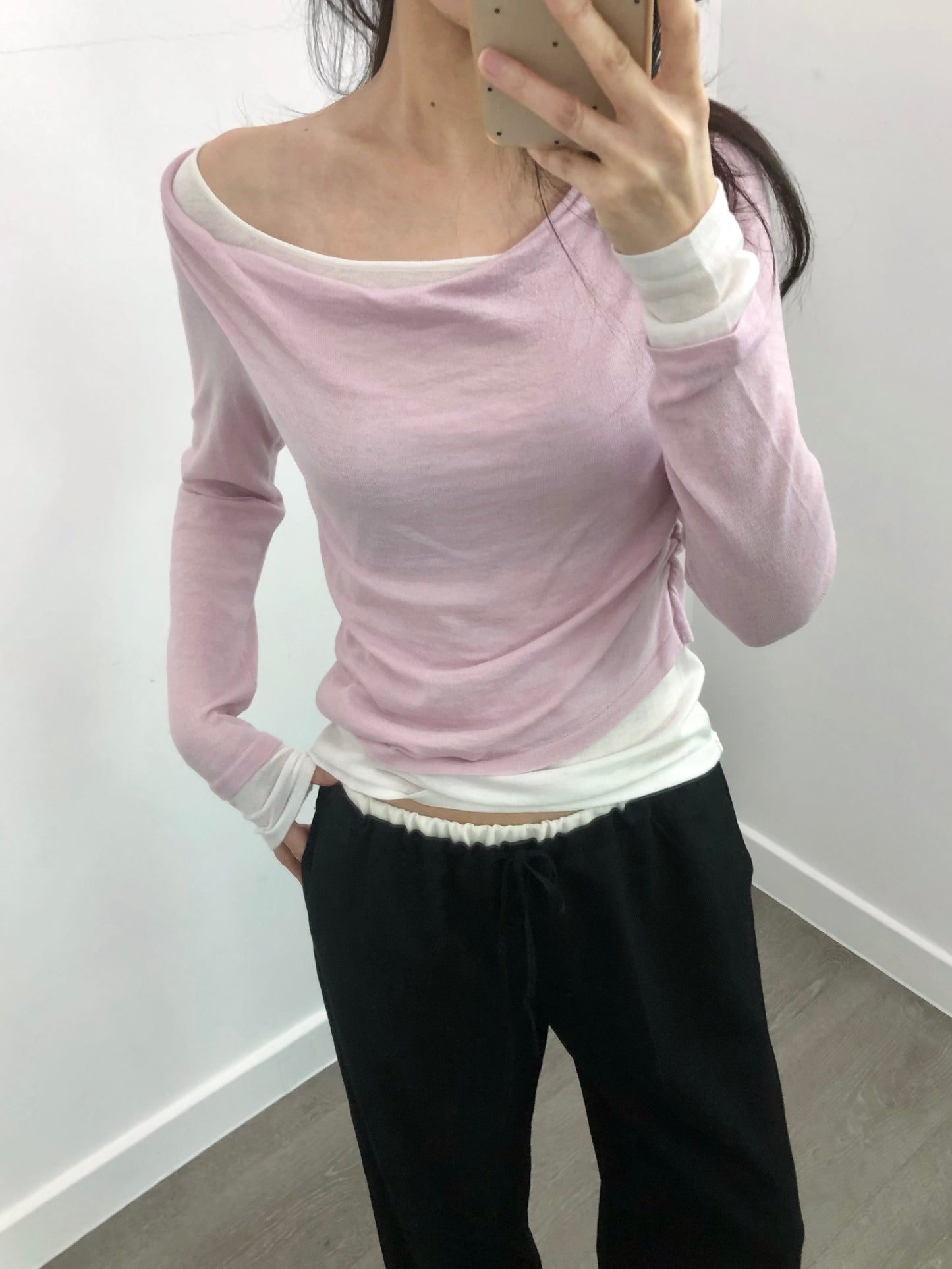 4PO｜0425052 自留款 / 假兩件一字肩Tee
