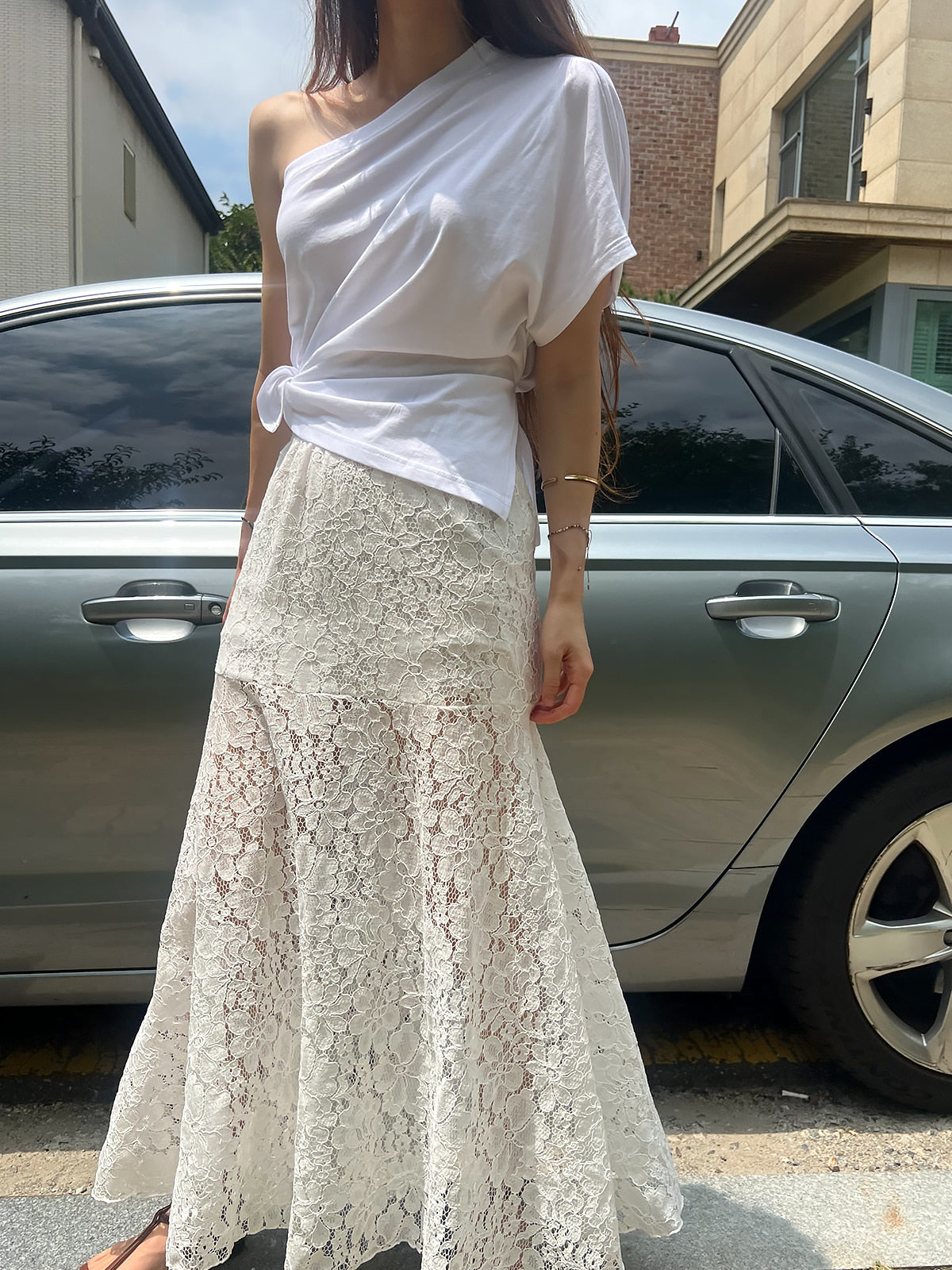 7PO 自留款 | 07250143 單肩修腰Tee  （韓國8月初休假貨期會延遲）