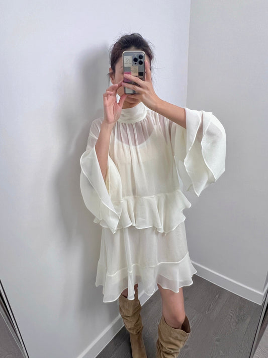 8PO / 0824042 Chiffon ruffled cutout dress