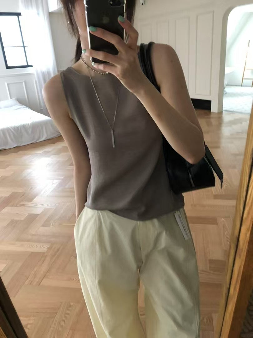 4PO ｜0425070 基礎款/ 側拉鏈 Satin Boatneck tank top