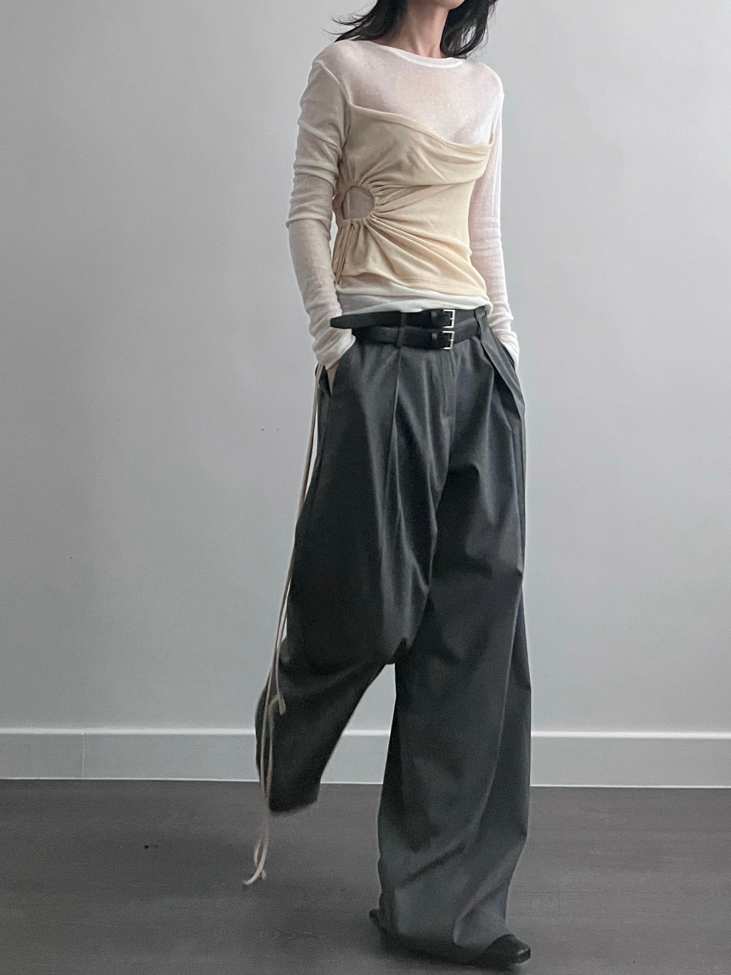 3 PO ｜0325048 Classy trousers ( with belts)
