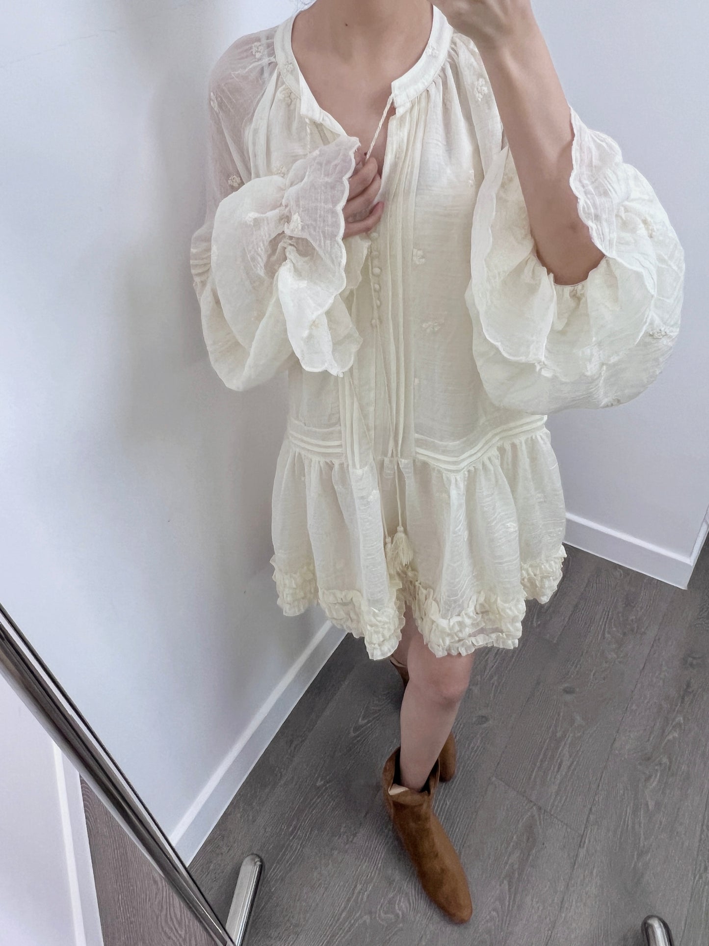3 PO 自留Boho trend｜0325036 Ruffles Puff Sleeve boho dress