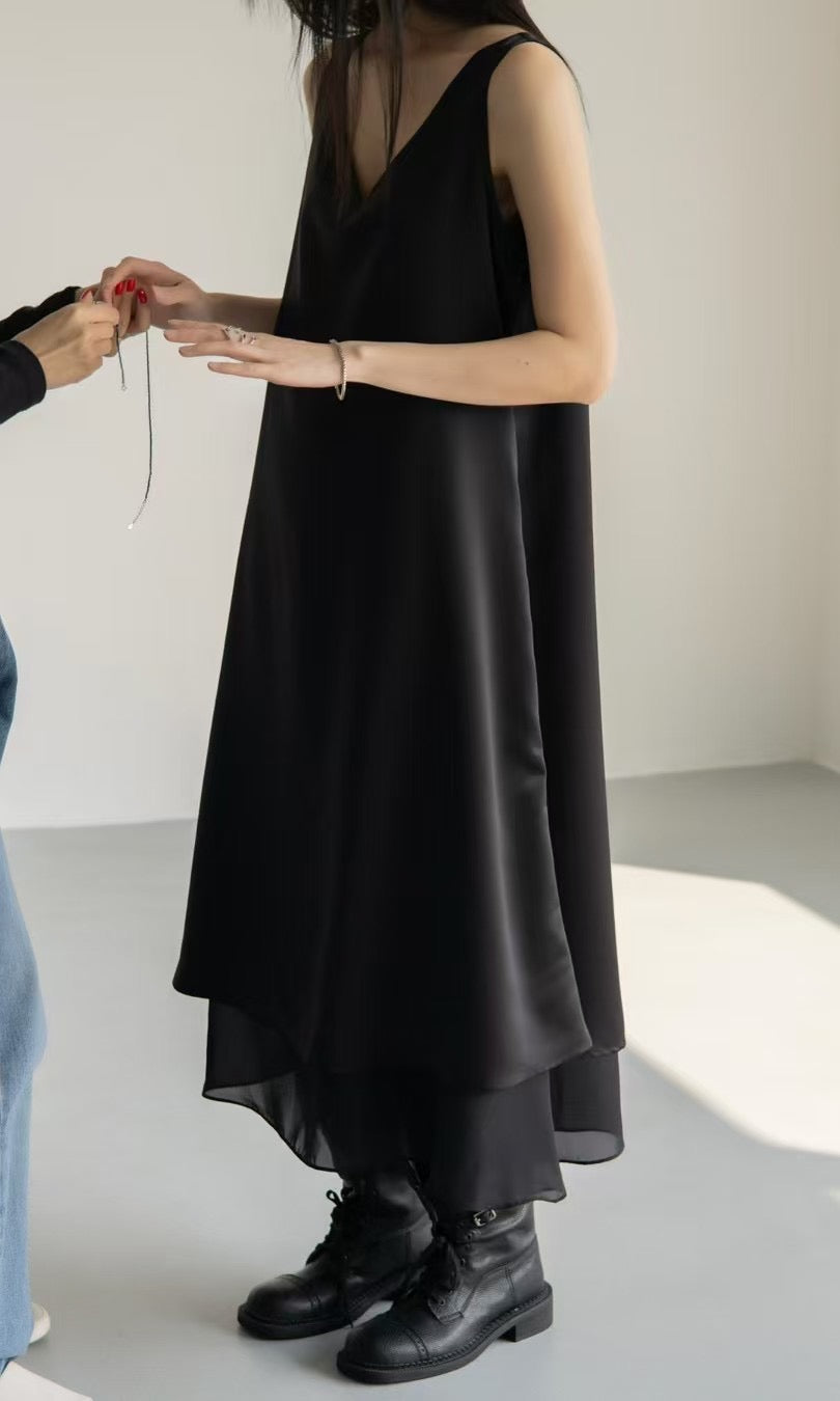 5PO 飄逸優雅款 |0525089 Satin layer hemline one piece dress