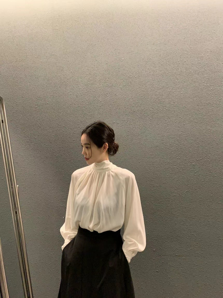 10 PO | 1024092 Tie neck puff sleeves blouse