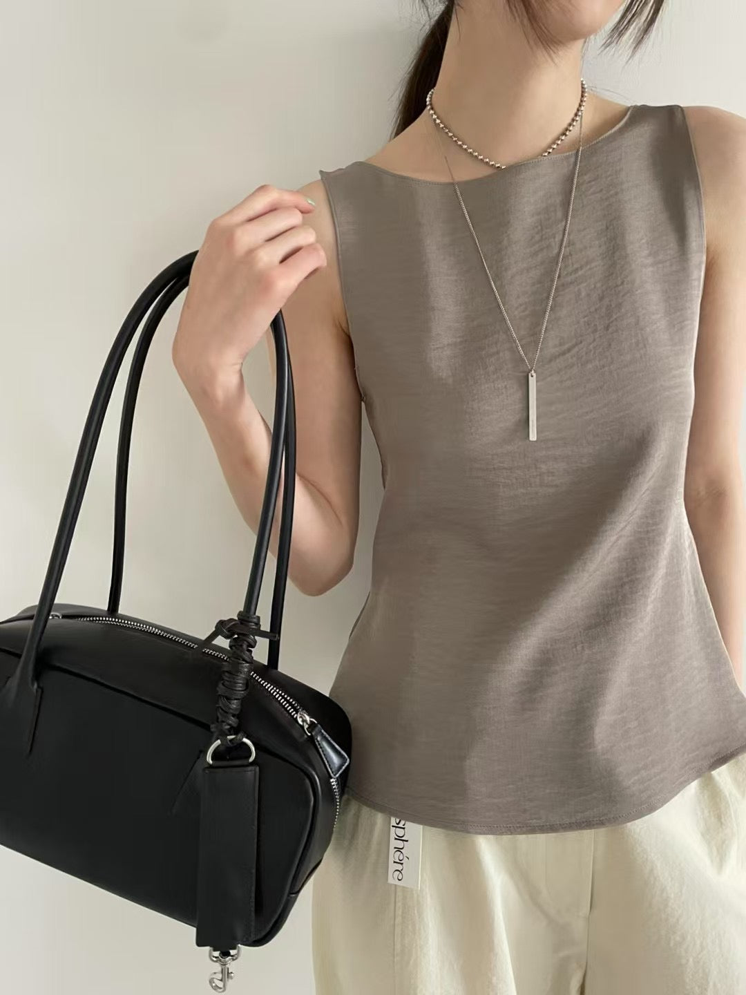 4PO ｜0425070 基礎款/ 側拉鏈 Satin Boatneck tank top