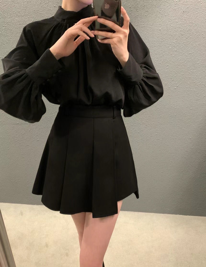 10 PO | 1024092 Tie neck puff sleeves blouse