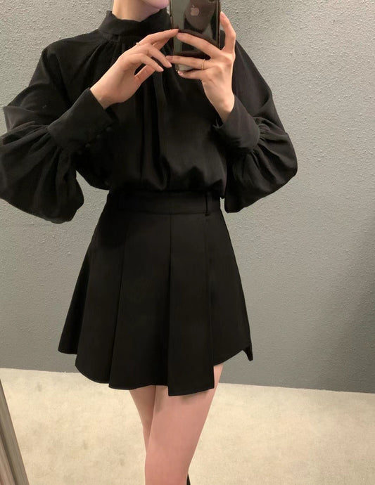 10 PO | 1024092 Tie neck puff sleeves blouse