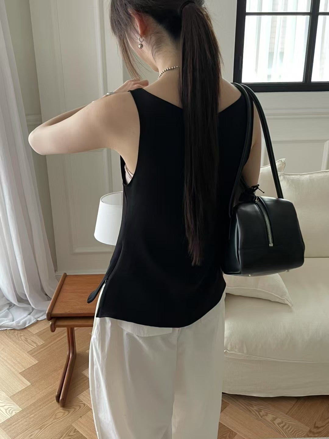 4PO ｜0425070 基礎款/ 側拉鏈 Satin Boatneck tank top