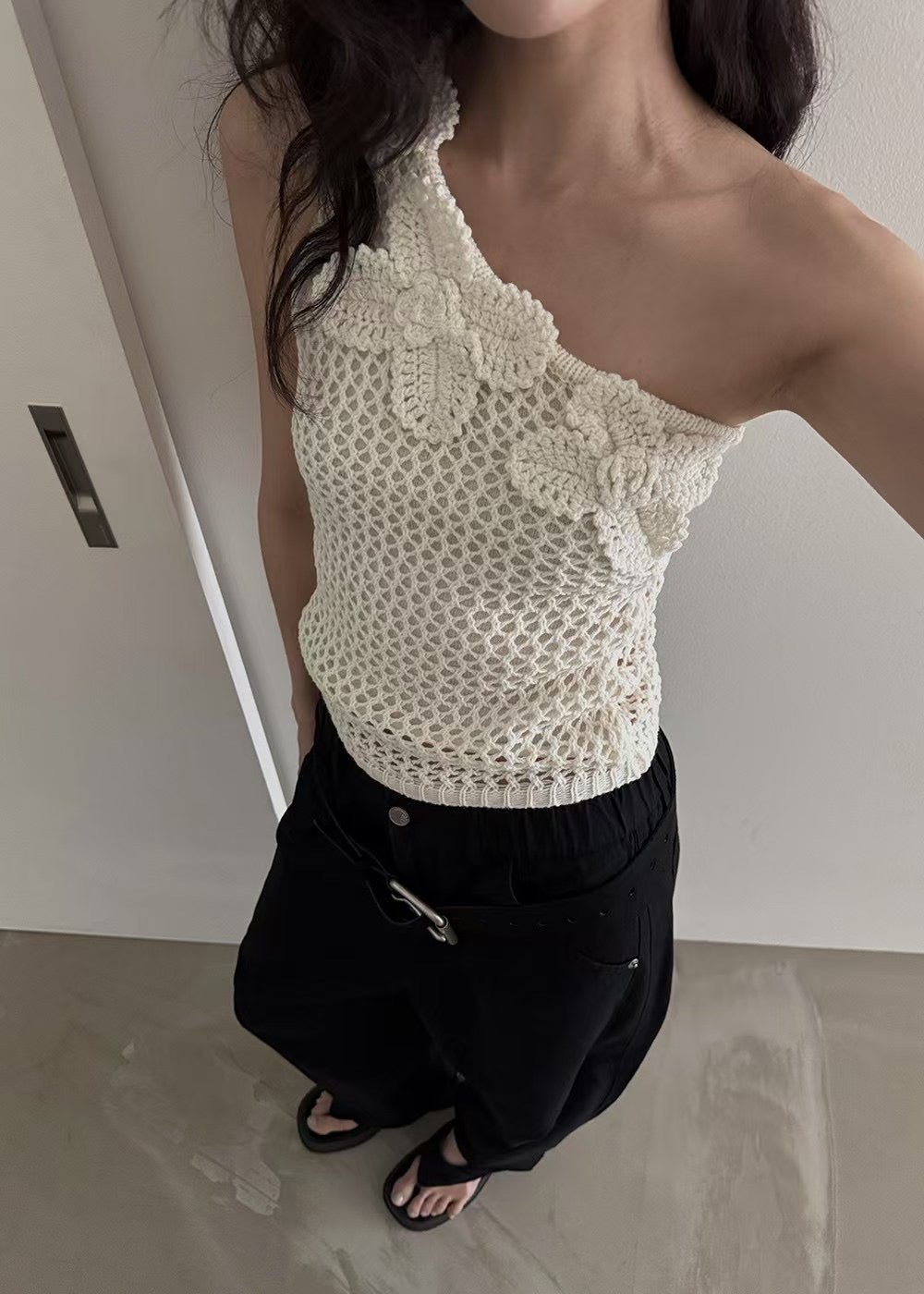 7PO 自留款 | 07250131 花朵針織one shoulder top