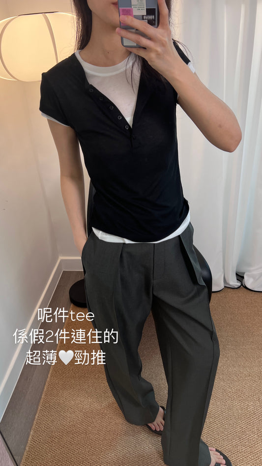 5PO 自留推介 |0525091 薄款假2件設計撞色Tee