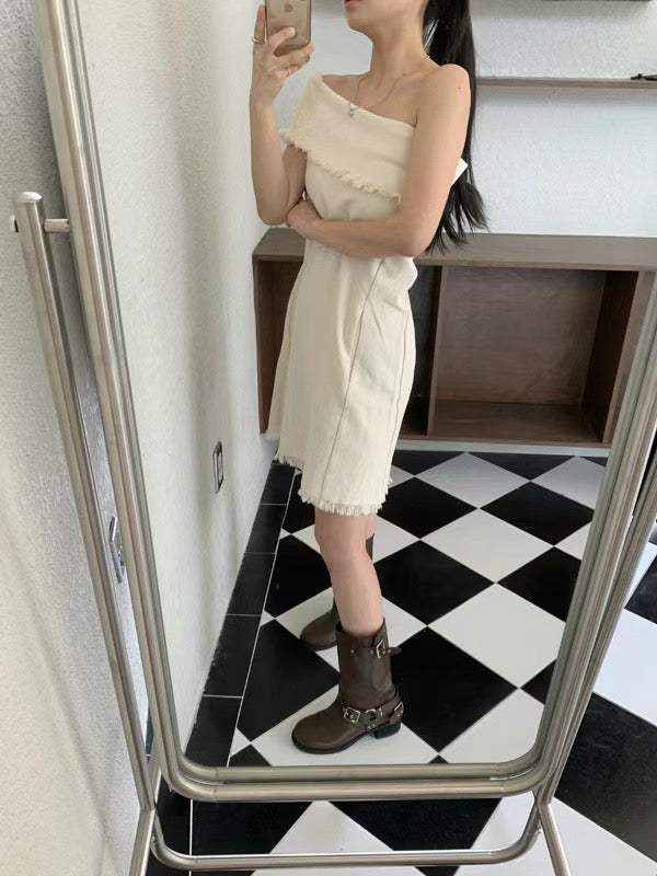 Sold out ✖️6PO No.40 Linen off shoulder mini dress