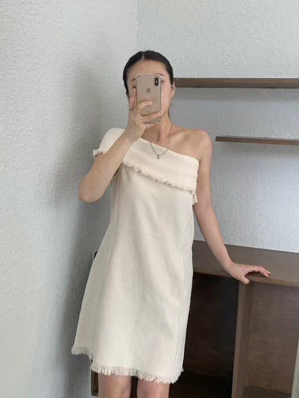 Sold out ✖️6PO No.40 Linen off shoulder mini dress