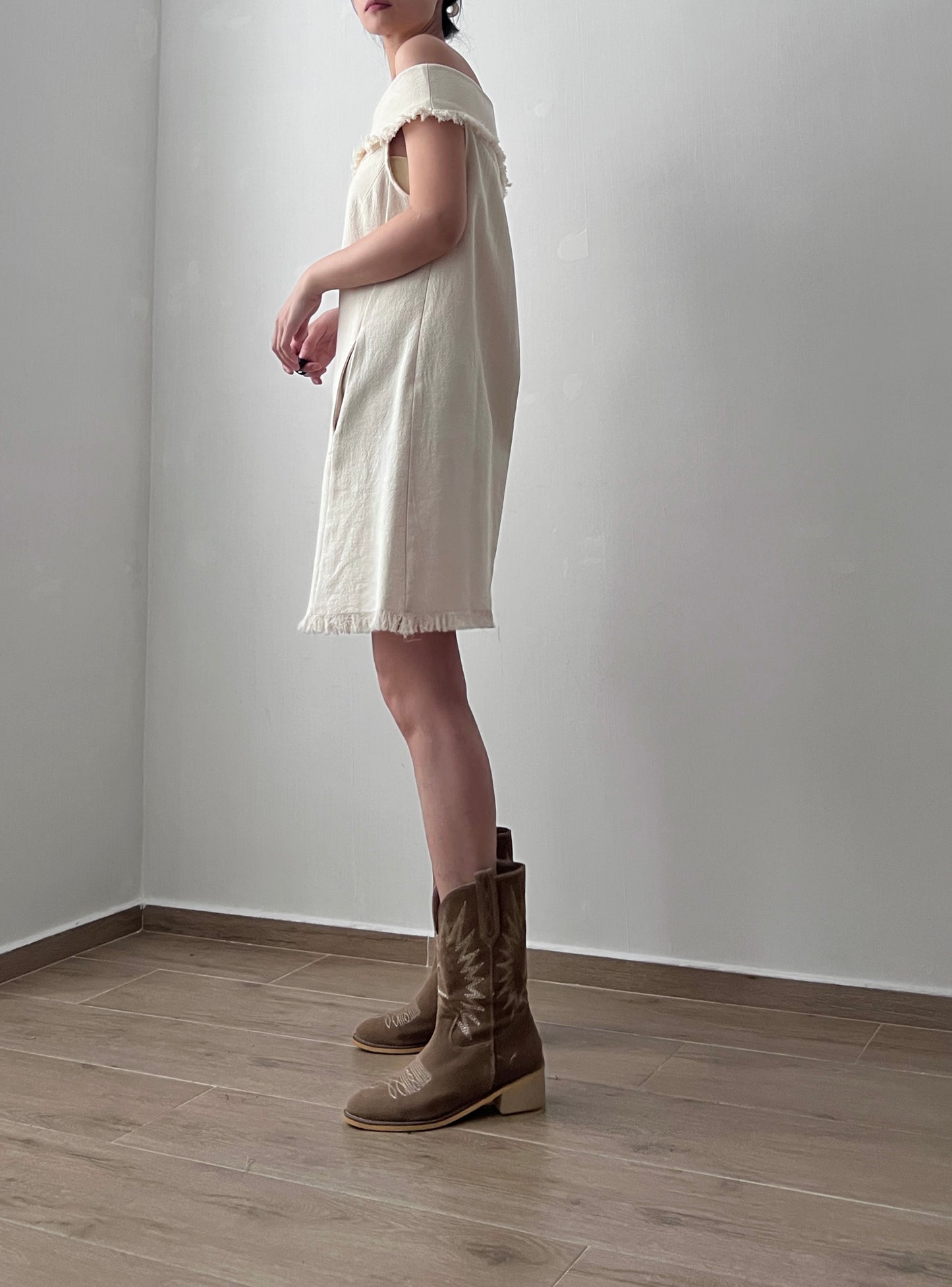 Sold out ✖️6PO No.40 Linen off shoulder mini dress
