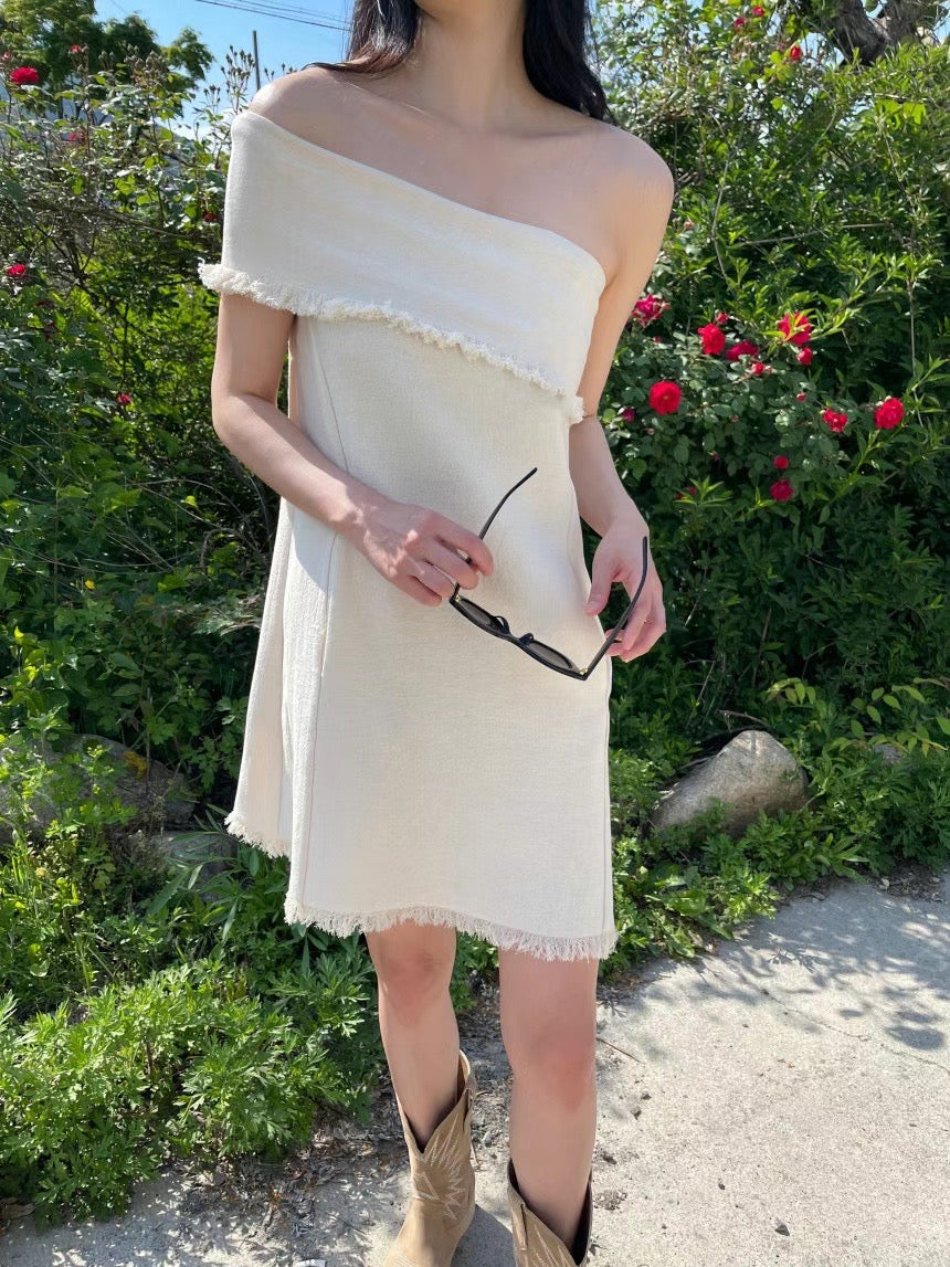 Sold out ✖️6PO No.40 Linen off shoulder mini dress