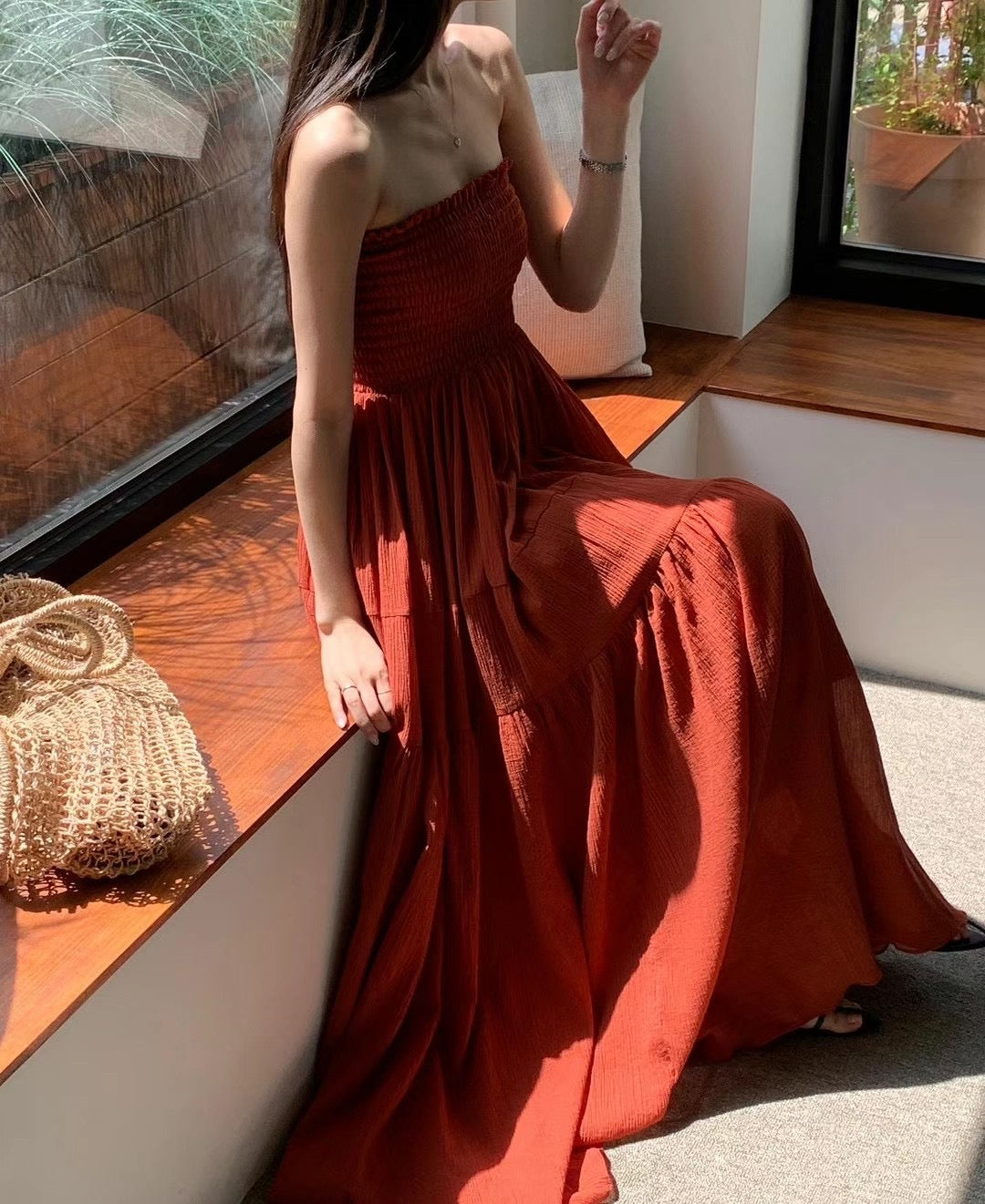 Sold out ✖️7月PO No.1 Shirred bodice maxi dress