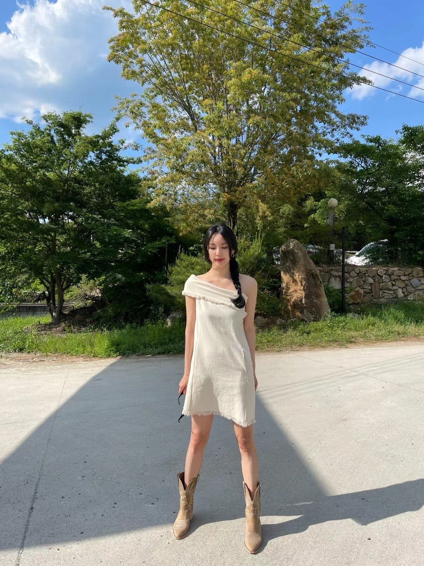 Sold out ✖️6PO No.40 Linen off shoulder mini dress