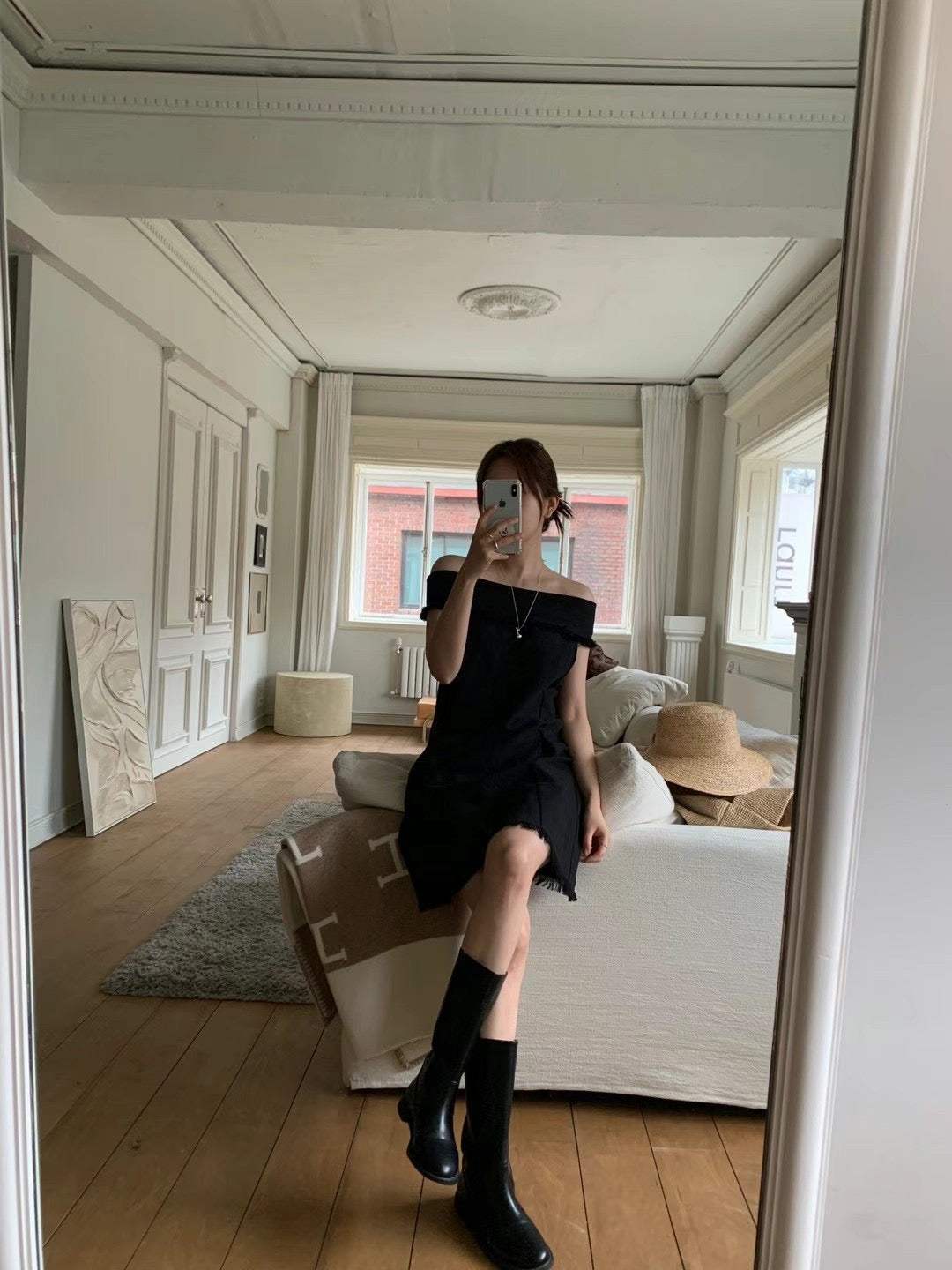 Sold out ✖️6PO No.40 Linen off shoulder mini dress
