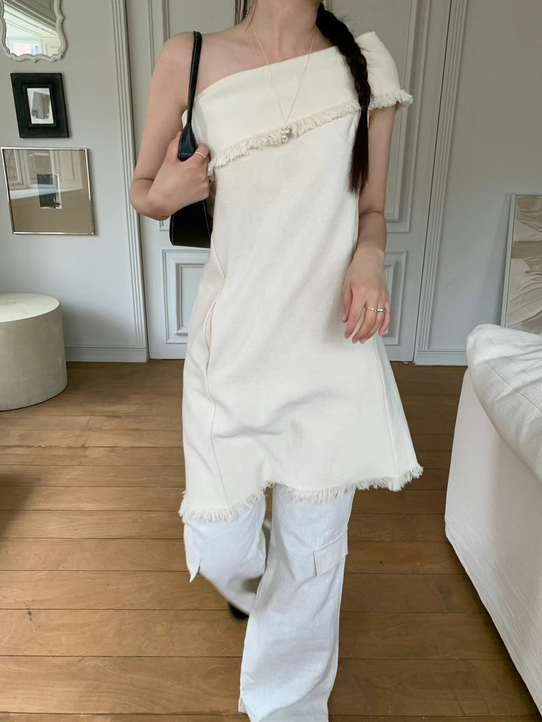 Sold out ✖️6PO No.40 Linen off shoulder mini dress